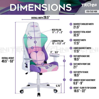 Dimensions of the kawaii gaming chair. 