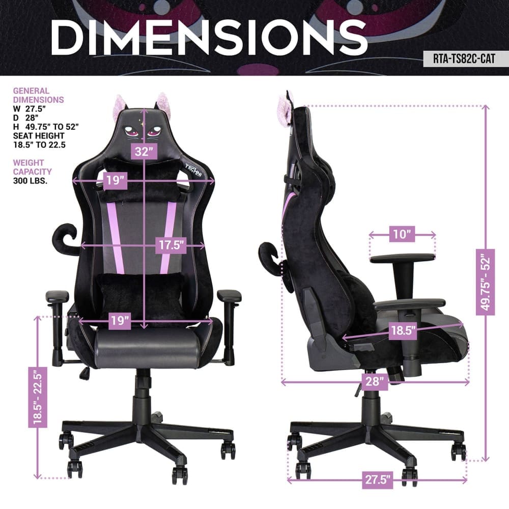 Close-up of chair features: clip-on ears, tail-like accent, velvet-like padding.