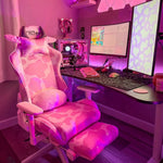 Cute gaming setup featuring the pink cow gaming chair