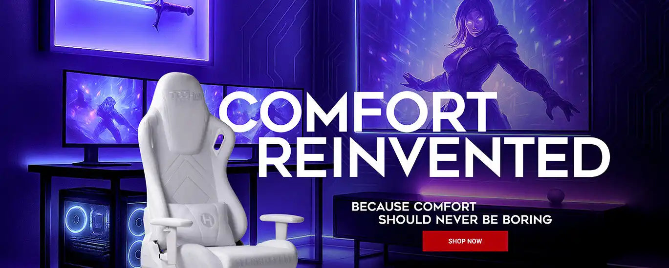 White gaming chair with ergonomic design and high backrest, likely from a popular brand like dxracer or secretlab.