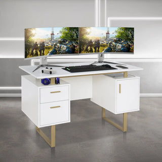 White and gold gaming desk.